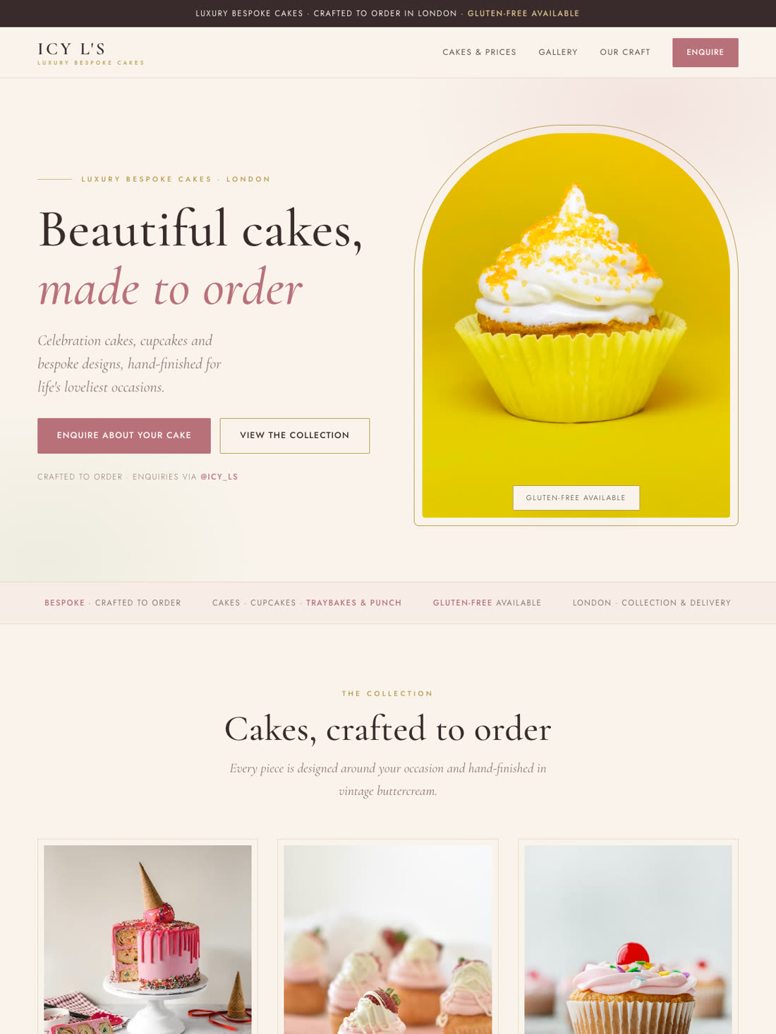 ICY L'S luxury cake studio website preview